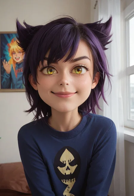 score_9, score_8_up, score_7_up, score_6_up,
Photorealistic, real photo, void background, god rays, (young), adorable, ,realistic, cute perfect face, (happy, smug), blush, big round eyes, side portrait, dramatic light,
dramatic pose, dramatic angle, struggling, squirming, 13kartPeak, Peak, ((boy)), yellow sclera, dark purple hair,
blue sweater