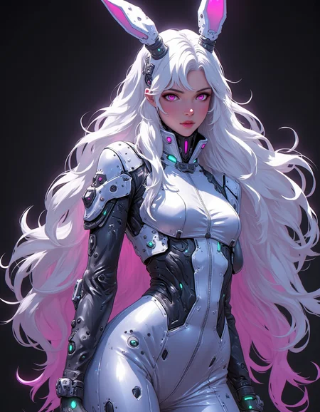 vitaminsï¼bunnygirl,bunnygirlï¼Anime-styleï¼rabbit earsï¼neon colorsï¼1girlï¼silver bodysuitï¼vitaminsï¼
the style of Krenz Cushartï¼ <lora:bunnygirl:1> <lora:CPA:0.8>sex