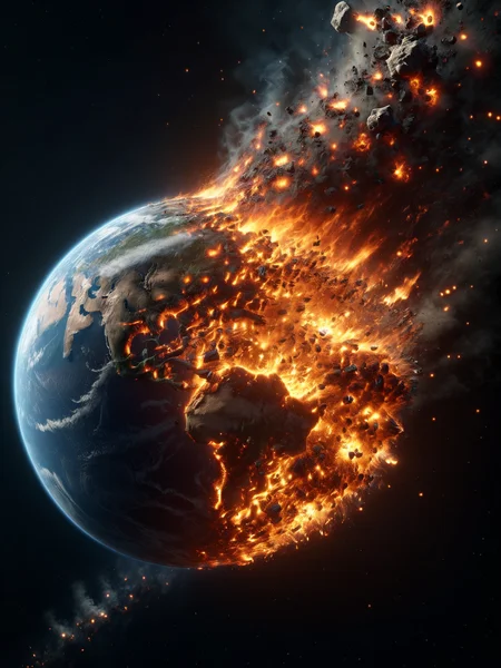 mad-embr earth burning and breaking in to debris, flame trail, space <lora:Embers_Style_SDXL:0.8>, (masterpiece:1.2), best quality, (hyperdetailed, highest detailed:1.2), high resolution textures