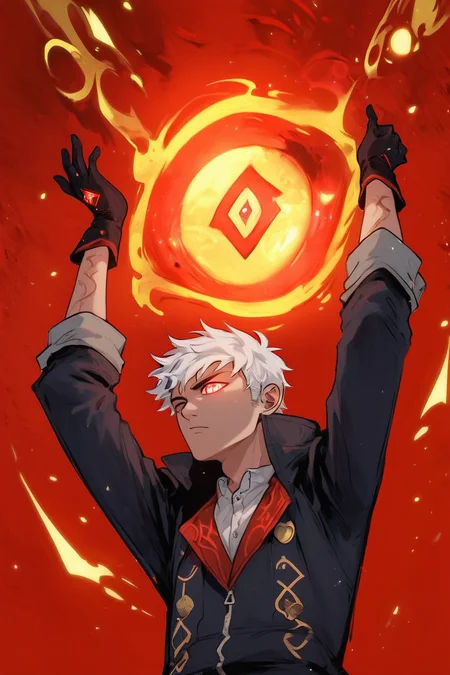 score_9, score_8_up, score_8, BREAK, OccultOculi, solo, short hair, gloves, 1boy, jacket, upper body, white hair, male focus, arms up, red background <lora:Occult_Oculi_Magic_PDXL:1.0>, BREAK, embedding:zPDXL, Expressiveh, <lora:SDXLFaeTastic2400:0.5>, <lora:Expressive_H-000001:0.4>,