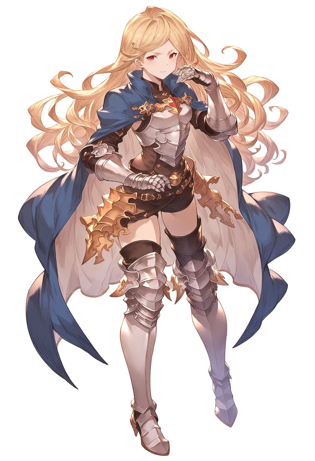 score_9, score_8_up, score_7_up, score_6_up, masterpeice, BREAK
source anime, granblue_fantasy_style_xl, granblue, 1girl, katalina \(granblue fantasy\), red eyes,gauntlets, silver armor, greaves, blonde hair, long hair, blue cape, rapier, hand on sheath, full body
<lora:granblue_fantasy_style_pony:1>