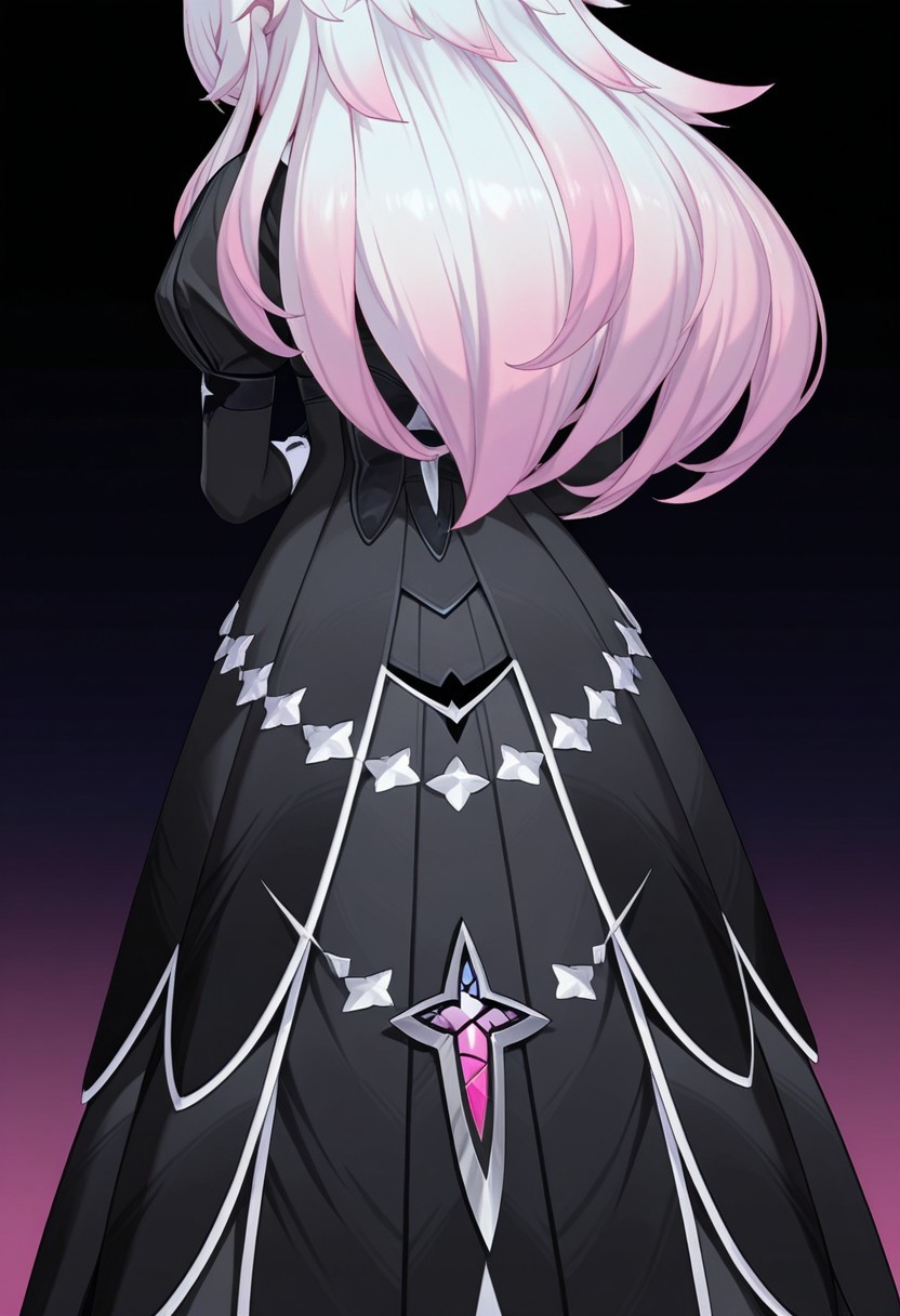 AMAZING QUALITY, MASTERPIECE, 1GIRL, CHIARA, DRESS, FROM BEHIND, WHITE HAIR, PINK HIGHLIGHTS,