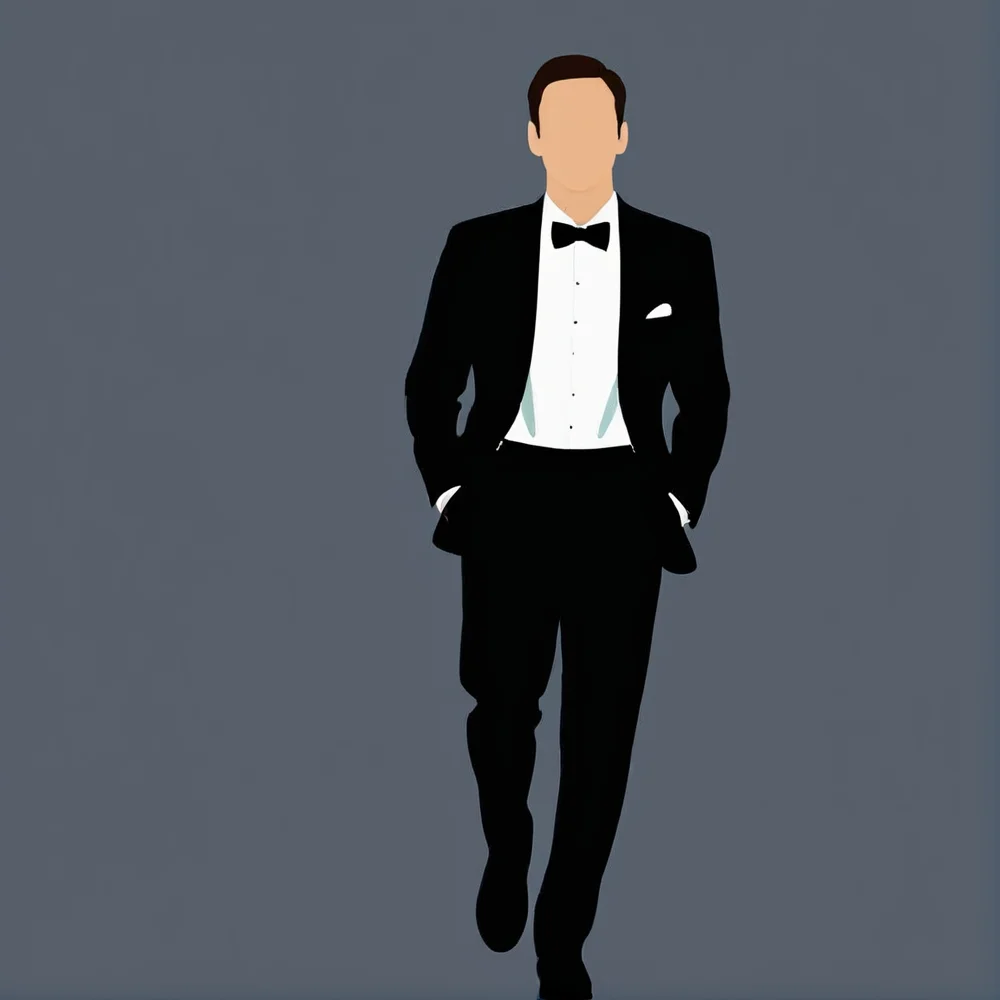 <lora:F2D-000001:1>,flat color,man,tuxedo,black tie,jacket,buttondown shirt,black pants,Doing a solo photo shoot.,isolated,simple background,no background,no face,minimalistic,, Vector art, Vivid colors, Clean lines, Sharp edges, Minimalist, Precise geometry, Simplistic, Smooth curves, Bold outlines, Crisp shapes, Flat colors, Illustration art piece, High contrast shadows, Technical illustration, Graphic design, Vector graphics, High contrast, Precision artwork, Linear compositions, Scalable artwork, Digital art