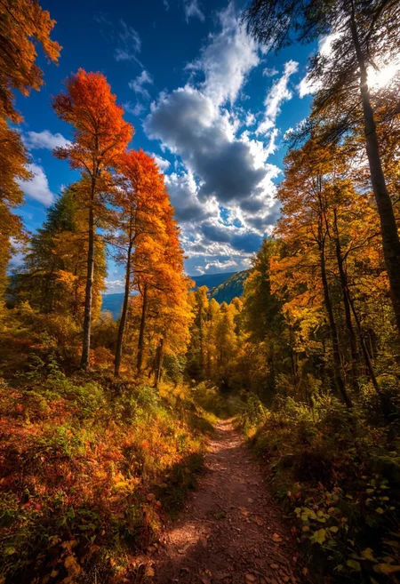 ultra HD, high quality, 4K, score_9, score_8_up, score_7_up, photo, extremely detailed, 8k, high quality, Source_photo, real photo, sharp, highly detailed and hyper realistic,masterpiece, masterpiece, best quality, vivid colors, high quality, RAW photo, France, dream nature, primeval wild, picturesque forest, bright clouds, beautiful sky, sun, epic landscape, autumn, autumn colors, colorful scenery,
, detailmaximizer, midjourneyv6.1,