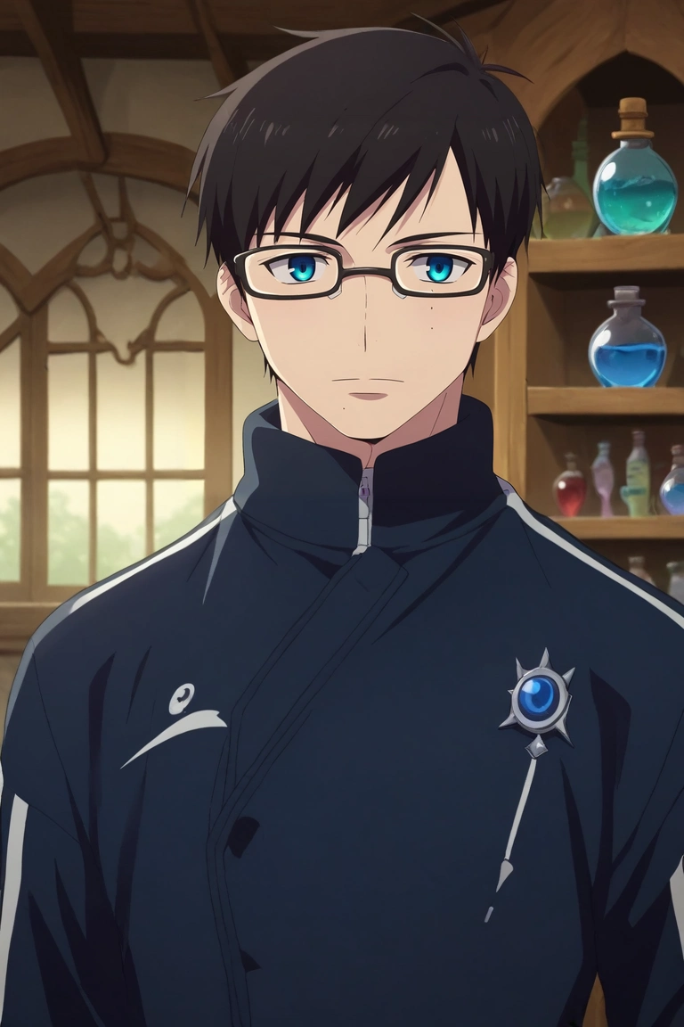 score_9, score_8_up, score_7_up, , rating_safe, intricate details, , , , 1boy, solo, male focus, <lora:yukio_okumura_pony:1>, yukio_okumura, black hair, blue eyes, mole, mole under eye, glasses, black-framed eyewear, witch's garden, herb beds, potion station, familiar animals, gathering pose, focused expression, morning, tracksuit,, <lora:sdxl_lightning_8step_lora:1>