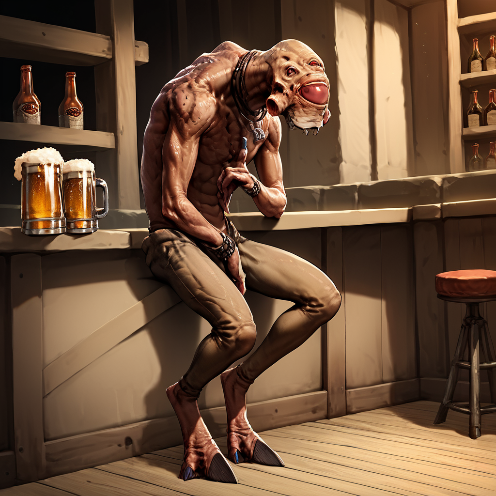 score_9, score_8_up, score_7_up, score_6_up, score_5_up, score_4_up, source_anime,  vortigaunt, alien, sitting, bar, beer