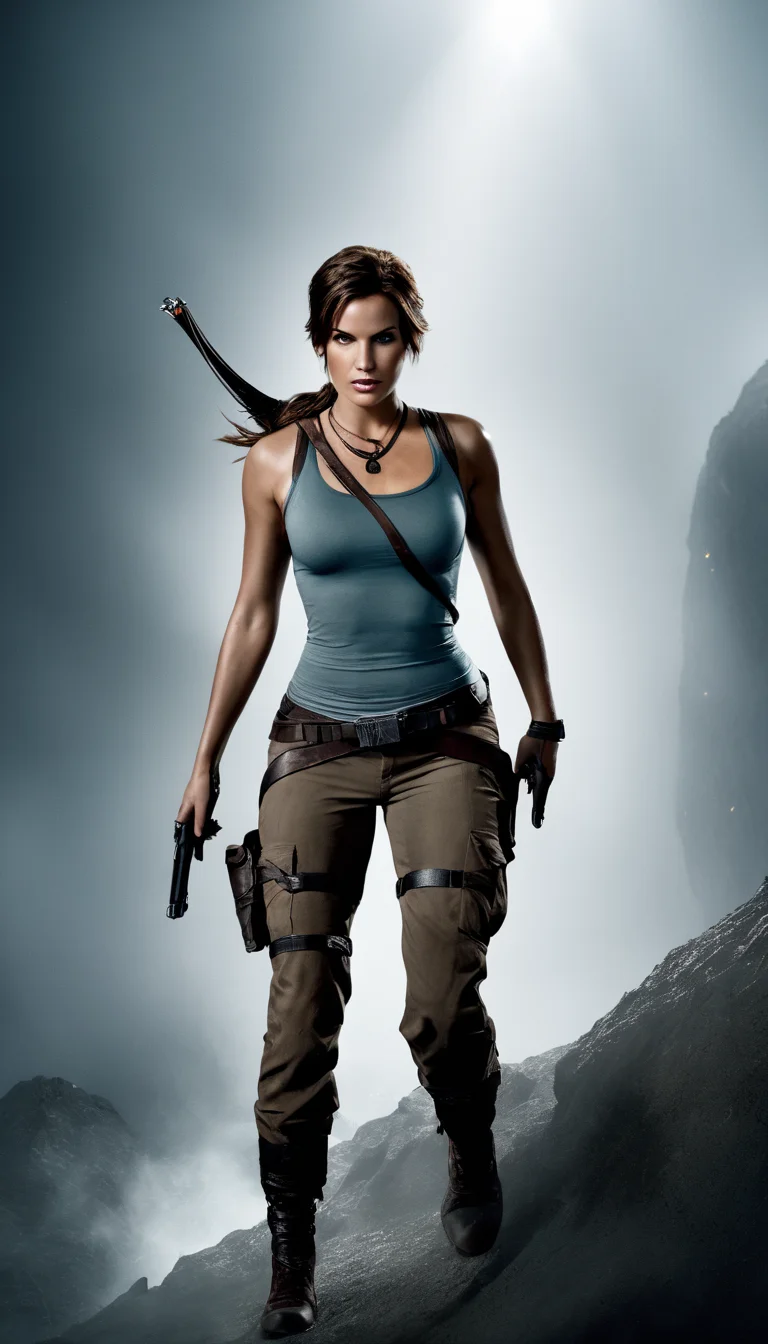 cinematic film still Cinematic scene, hero view, Lara Croft <lora:lara_croft_xl_v2:1>, action pose, detailed background, masterpiece, best quality, high quality, highres, absurdres . shallow depth of field, vignette, highly detailed, high budget Hollywood movie, bokeh, cinemascope, moody, epic, gorgeous, film grain, grainy
