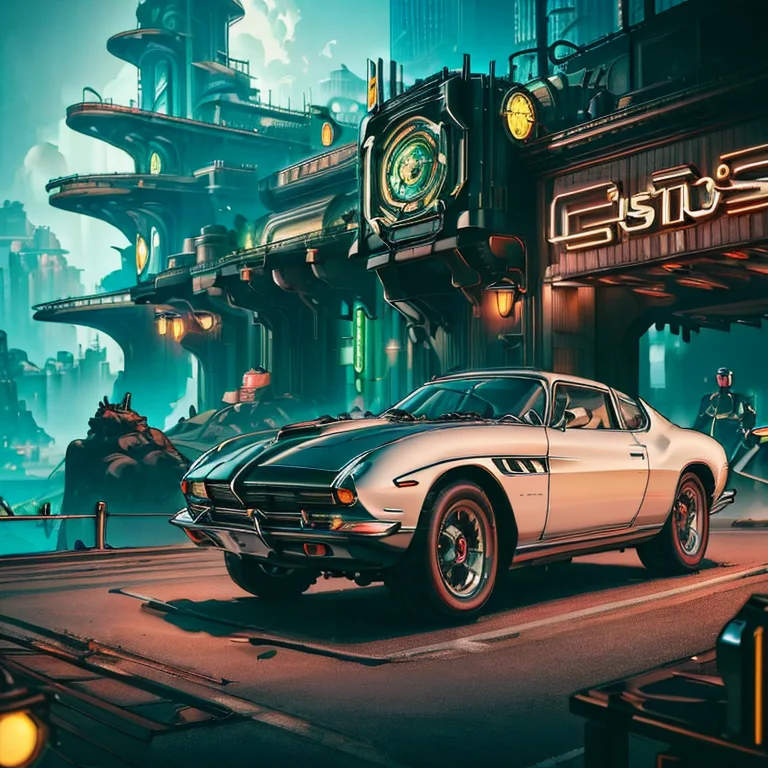 beautiful linework thick-outlines strong-shadows <lora:detail_slider_v4:1.0> <lora:retroMoto:0.9> retroMoto <lora:BioShockPunk_v2:0.8> BioShockPunk retro-50s-car-at-a-car-show clouds-in-the-sky sharp-focus (Futuristic-style-:1.3) Sleek modern ultramodern high-tech detailed soft-diffuse-lighting (masterpiece best-quality absurdres detailed ultra-detailed:1.3) (ornate-details:1.3)