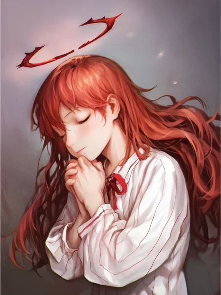 score_9, score_8_up, score_7_up, uncensored, BREAK, 1girl, <lora:yoshitoshi_ABe_Style_PDXLv0:0.8> abe yoshitoshi style, own hands together, red halo,
