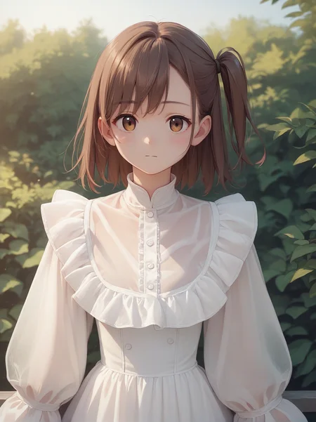 score_9, score_8_up, score_7_up, score_6_up, source_anime, <lora:cutesy_dress_v0.2-pony:1> 
1girl, brown hair, one side up, 
white dress, frilled dress, sleeves past wrists, see-through,
upper body, outdoors,