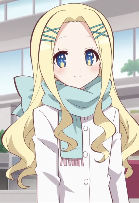 score_9, score_8_up, score_7_up, score_6_up, score_5_up, score_4_up , anime coloring ,BREAK source_anime, anime,screencap,
1girl, solo, gjbu geraldine, long hair, hair ornament, white coat, scarf <lora:PonyXL GJBU Geraldine V1:1>
indoors, mall,
smile, looking at viewer, upper body