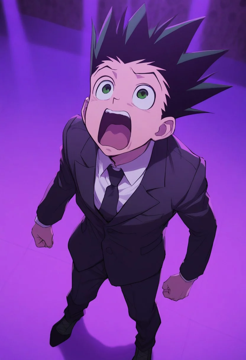 score_9, score_8_up, score_7_up, (handsome, athletic :1.1) 1boy, solo, gon freecss, suit and tie, formal attire, standing, looking up, shocked, scared, screaming, face close up, bust,
Dim lighting, vibrant lighting, purple lighting, club background, dance floor, perspective, from above,
masterpiece, best quality, absurdres, newest, perfect quality, detailed background, intricate details,