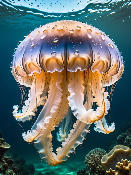 a ais-waterdrops jellyfish swimming underwater <lora:Waterdrops_Style_SDXL:1>