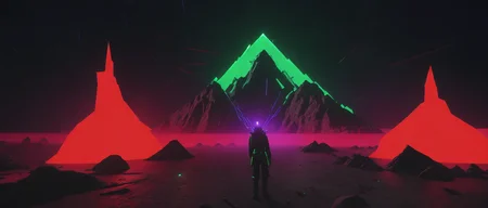 <lora:21ParralelDimensions:1>parallel dimension: a man standing in front of a mountain with a green light