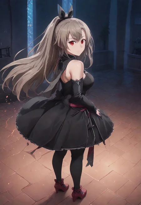 EasyNegativeV2, FastNegativeV2, haganef, overfit style, large breasts, 1girl, solo, thicc big breasts, sexy body , big butt, big breasts, shaggy big breasts, young, big chest, <PUT OVERFIT STYLE IN NEGATIVE PROMPT>, anime, smile,
Eydis, red eyes, light brown hair, long hair, ponytail,
,big breasts, shaggy big breasts, young, mature,
SteelLadyNanaseDress, frilled dress, criss-cross halter, (crosslace corset), thigh straps, black elbow gloves, glossy gloves, red highheels, red bow, black bow, bare shoulders, (two colored dress, black dress. Silver dress), detailed hands