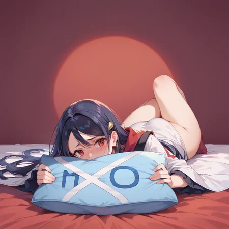 core_9, score_8_up, score_7_up, best quality, masterpiece, source_anime zPDXL2 BREAK, blush, embarrassed ,red_\(pokemon\)
 no-pillow, blue pillow, pillow<lora:yes-no_pillow:1>