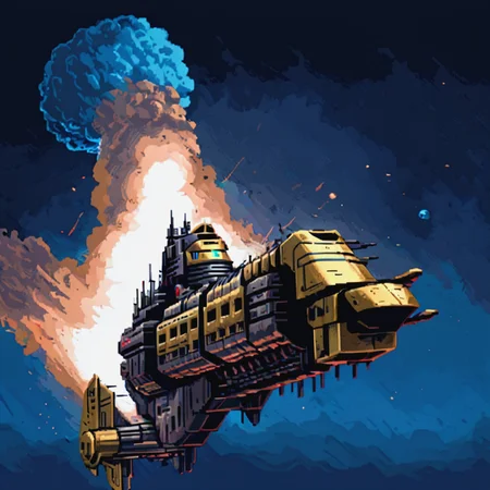 a impstarship battleship in space, motion blur, explosions, ((pulp_comic, heavy_lines, hand_drawn, hand_inked, hand_colored, perfect_face, apxlz))