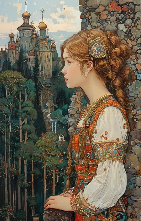 masterpiece,best quality,<lora:tbh166-sdxl:0.9>,illustration,style of Ivan Bilibin, tech genius teenage girl