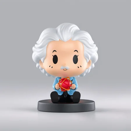 blind box style of Einstein sitting on the base,holding a atom,simple background, chibi, solo,(big head:1.2),small body,octane render, highly detailed, volumetric, dramatic lighting,pop,<lora:pop:0.9>