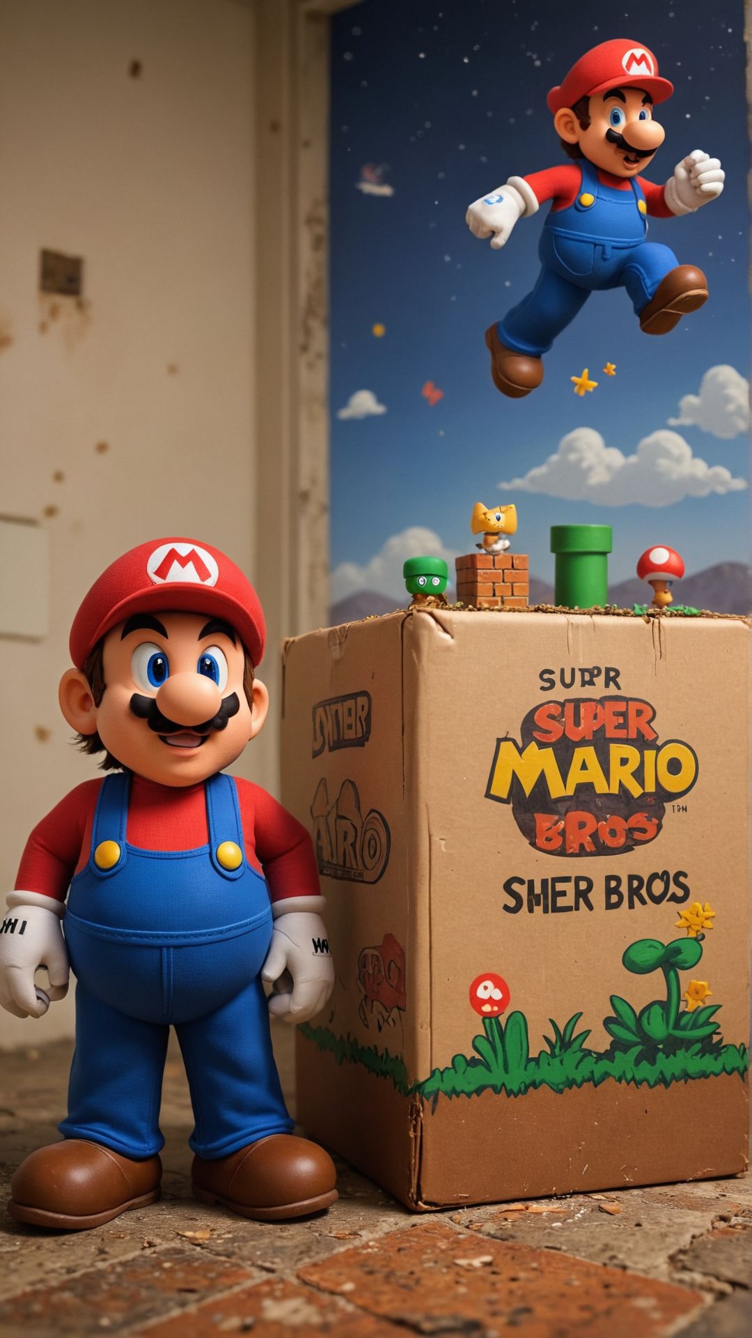 Characters recreate the "box art" scene from "Super Mario Bros." 
, <lora:aidmaFluxStyleXL-v0.2:0.7> 
 <lora:aidma-Image Upgrader-v0.1:0.35>