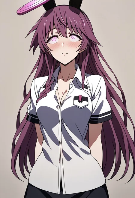 Tabane hypnotized to undress,
score_9, anime, lewd, 1girl, smooth,
mind control, hypnotized, shirome, ((whitewash eyes)), hypnotic signal, (hypnotic soundwaves), expressionless, slack jaw,
standing at attention, undressing, (hands taking off shirt), bra, lingerie,
tabane,