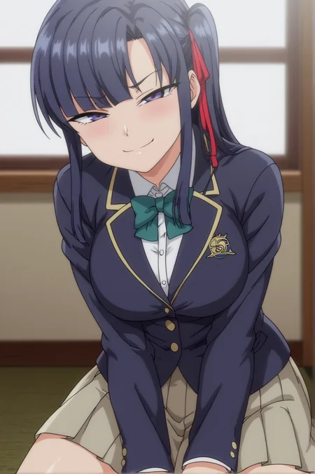 score_9, score_8_up, score_7_up,anime_source, source_anime, best background, detailed background, anime screencap, Sakura, 1girl, blazer, breasts, grey skirt, jacket, pleated skirt, school uniform, sitting, skirt, solo,naughty face,smug,doggystyle, indoors <lora:JN_Miyajima_Sakura:0.8>