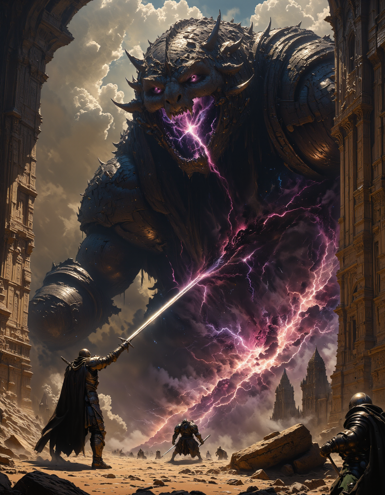 <lora:artilands:0.8>  <lora:CPA:0.5> anime, cyberpunk   <lora:flux.1_lora_flyway_Epic-Characters_v1:0.7>  <lora:FredFraiStyle-FLUX-Share:0.3> FredFraiStyle, Knight, Armor, Warrior  <lora:FluxBossBattle:0.7> bosstyle