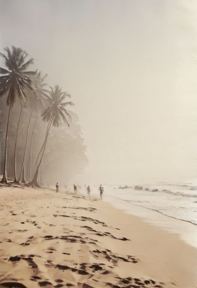 lith_agfabrovira_BEH111, instagram photo, a foggy beach in sri lanka, hard shadows, film grain