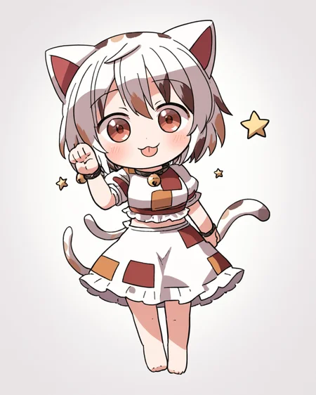 goutokuji mike,1girl, solo, tongue_out, barefoot, short_sleeves, cat_tail, signature, closed_mouth, blush, white_background, jingle_bell, smile, full_body, simple_background, skirt
<lora:goutokuji_mike_image915_2023-12-20:1>,star-shaped_pupils,symbol-shaped_pupils,. gorgeous,key visual, vibrant, studio anime,award-winning, professional, highly detailed,high budget, cinemascope