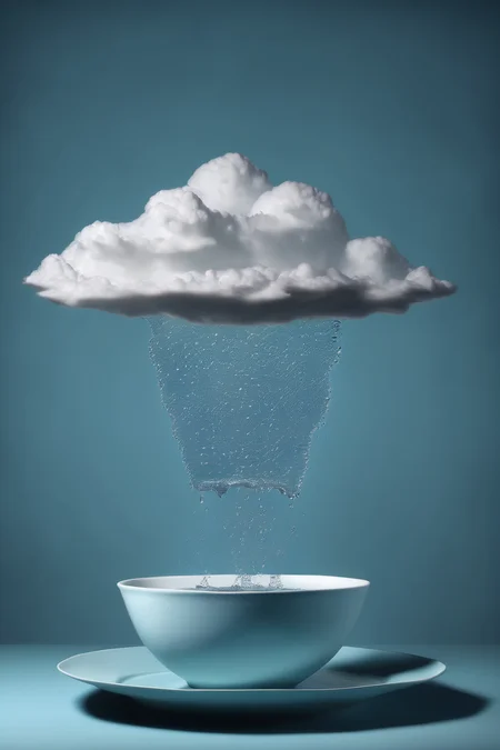<lora:Surreal Plate:1>Surreal Plate - a plate of water over which a cloud with rain is flying