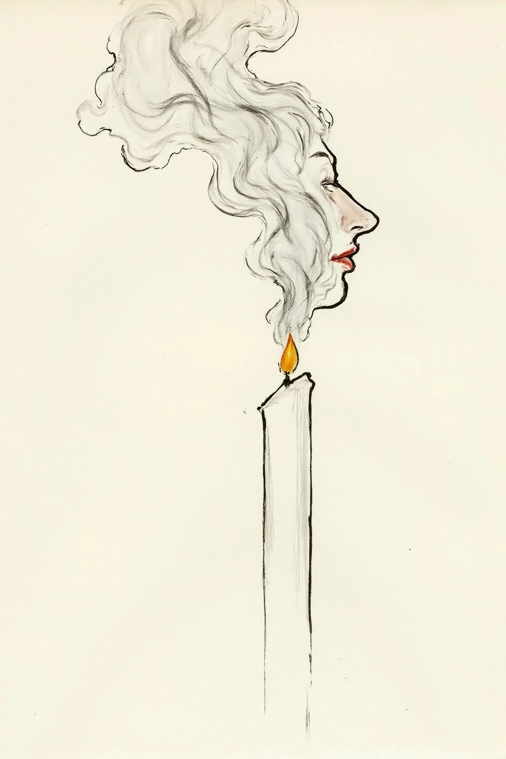 regr1 sketch. Wisps of smoke rising from a candle in the form of a woman's profile <lora:regr1_fashion_nocap_d6a3:1.0><lora:807334640819064456:0>