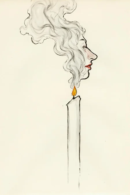 regr1 sketch. Wisps of smoke rising from a candle in the form of a woman's profile <lora:regr1_fashion_nocap_d6a3:1.0><lora:807334640819064456:0>