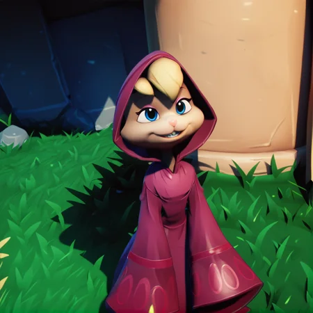 score_9, score_8_up, score_7_up, score_6_up, score_5_up, score_4_up, <lora:Biancarabbit:1>, biancarabbit, wide sleeves, oversized sleeves, robe, 1girl, solo, smile, outdoors, teeth, hood, no humans, grass, furry, buck teeth, rabbit girl, furry female, eyeshadow, blonde hair, blue eyes, yellow fur, closed mouth smile,