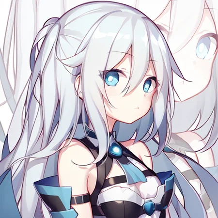 1girl,ia \(vocaloid\),blue eyes,white hair,(facial),(face),anime,outline,looking at viewer,flat chest,arms behind back, <lora:QUAN-style-000007:1>
