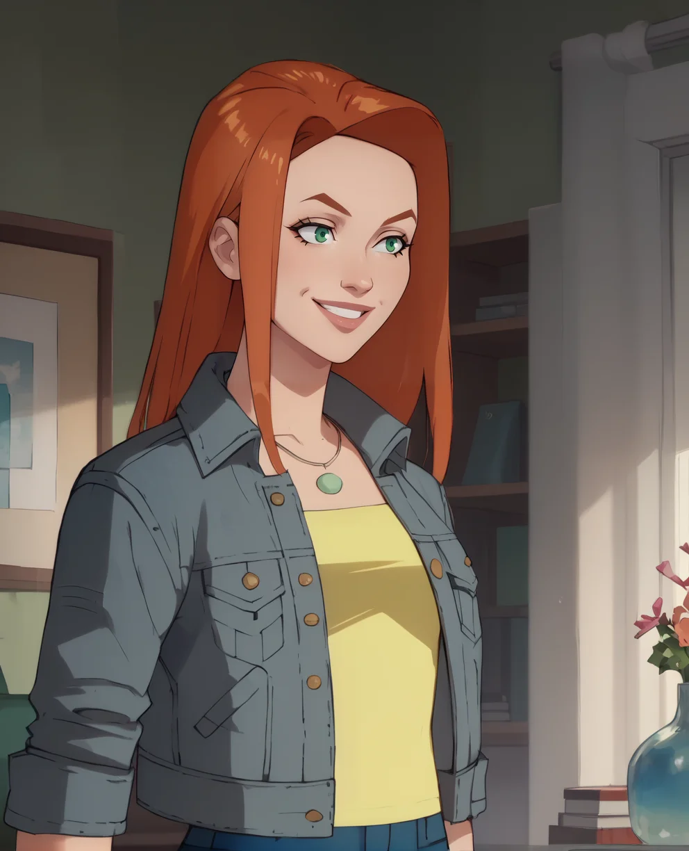 score_9,score_8_up,
atomevexl,green eyes,orange hair,
jean jacket,yellow shirt,necklace,
standing,smile,upper body,
indoors,living room,
<lora:AtomeEve:1>,
