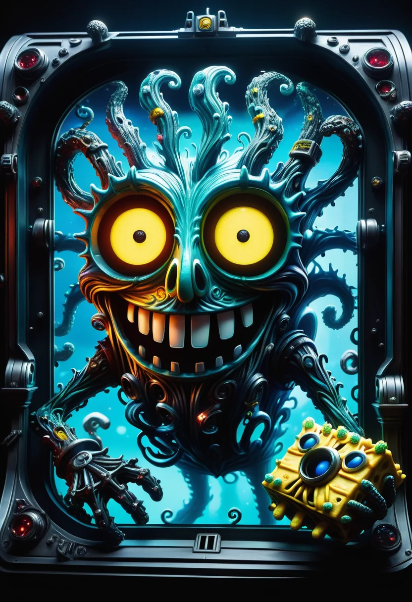 hyper detailed masterpiece, dynamic, awesome quality, DonMN1gh7D3m0nXL  the neptune (the spongebob squarepants movie), 
 sliding windows, glove box light, 
 gauges and instrument panel upgrades, crystal, geometric,
   , made of shadow  <lora:DonMN1gh7D3m0nXL-v1.1-000008:1>