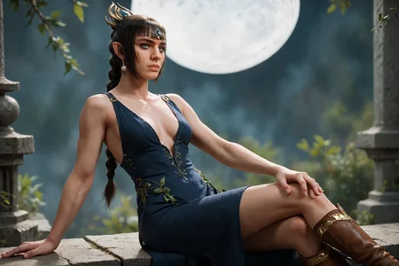 5h4rt, score_9, score_8_up, score_7_up, 1girl, solo, three quarter view, clenched fists, moon base, lunar habitat, satin slip dress, knee-high lace-up boots, pearl earrings, gold anklet, <lora:_5h4rt:1.0>