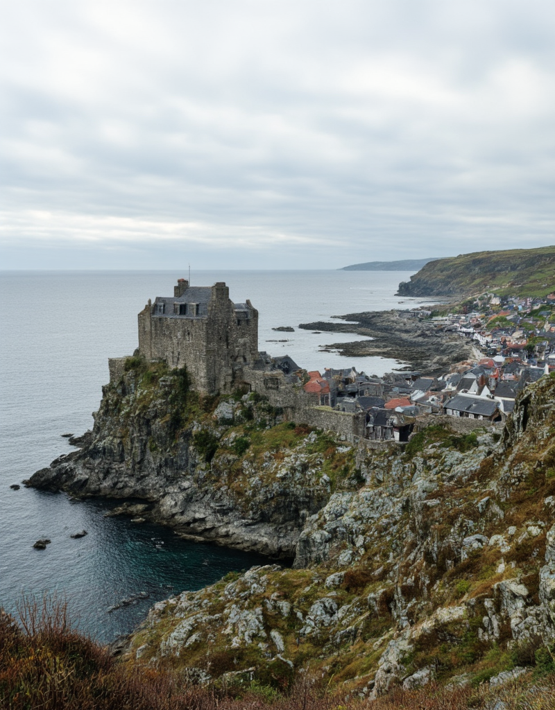 <lora:YCO_flux_F1b:1> yco_flux, castle, outside, from above, sea, town, scenery