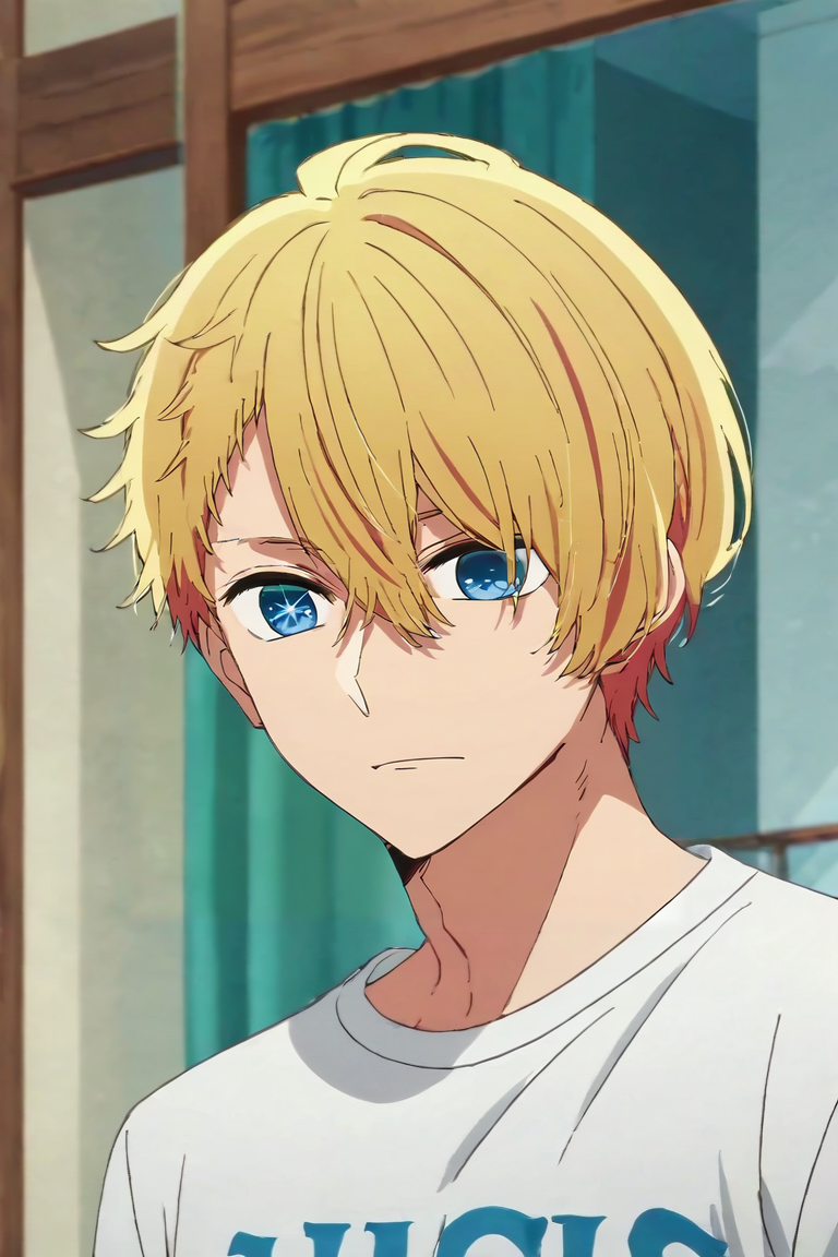 score_9, score_8_up, score_7_up, score_6_up, score_5_up, score_4_up, BREAK source_anime, anime screencap, , , , , , 1boy, solo, male focus, <lora:aquamarine_hoshino_pony:0.94>, aquamarine_hoshino, blonde hair, blue eyes, bangs, , , , rugby shirt, caps, A magical kingdom where everything is perfect and everyone is happy, , <lora:sdxl_lightning_8step_lora:1>