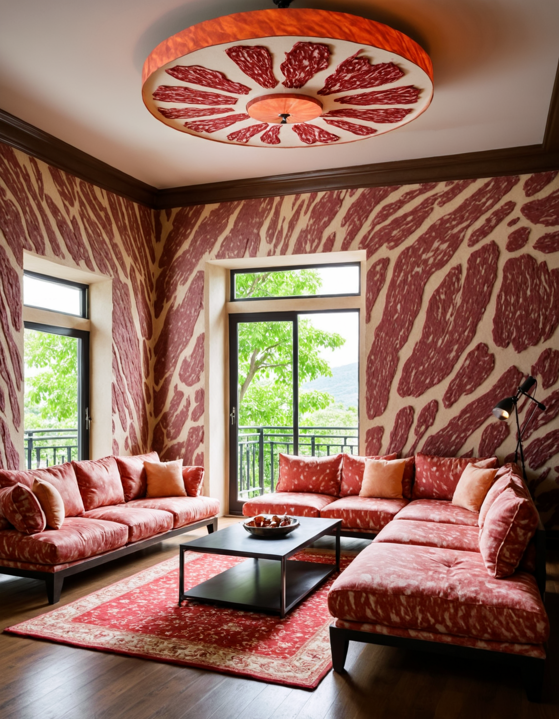 living room made of wagyu, interior photography,