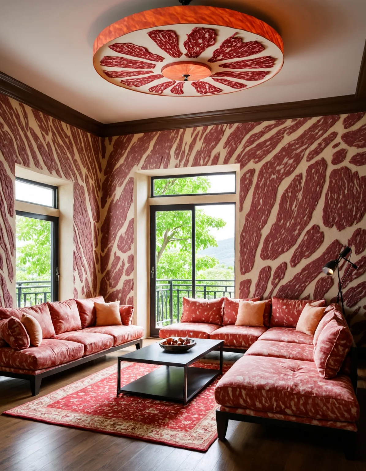 living room made of wagyu, interior photography,