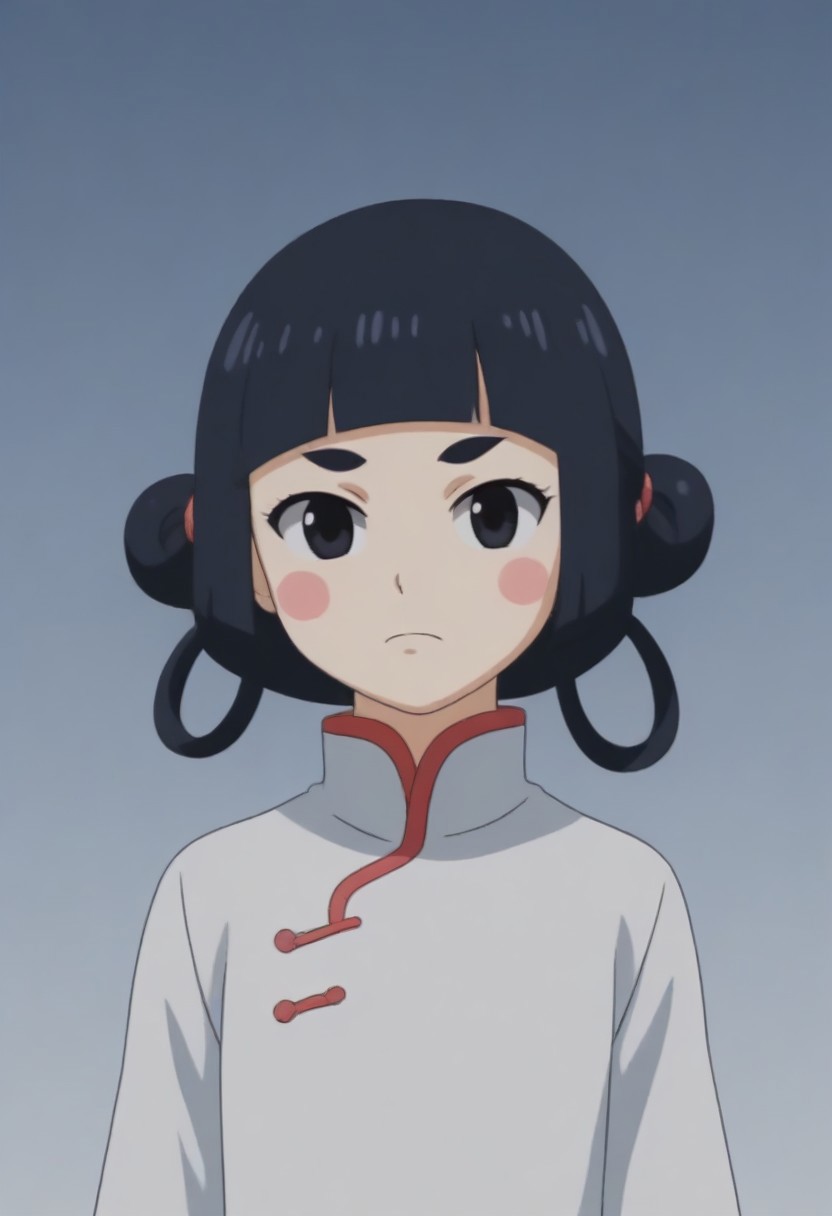 source_anime, anime screencap, source_anime, auratheguillotine, anime screencap, masterpiece, source_anime, shiny skin,,,,,,,,,<lora:jasmineMedi_illustriousXL_v01:1> jasmindef, black hair, blunt bangs, short hair, black eyes, blush stickers, hair rings, sidelocks, small brows, chinese clothes, white dress,