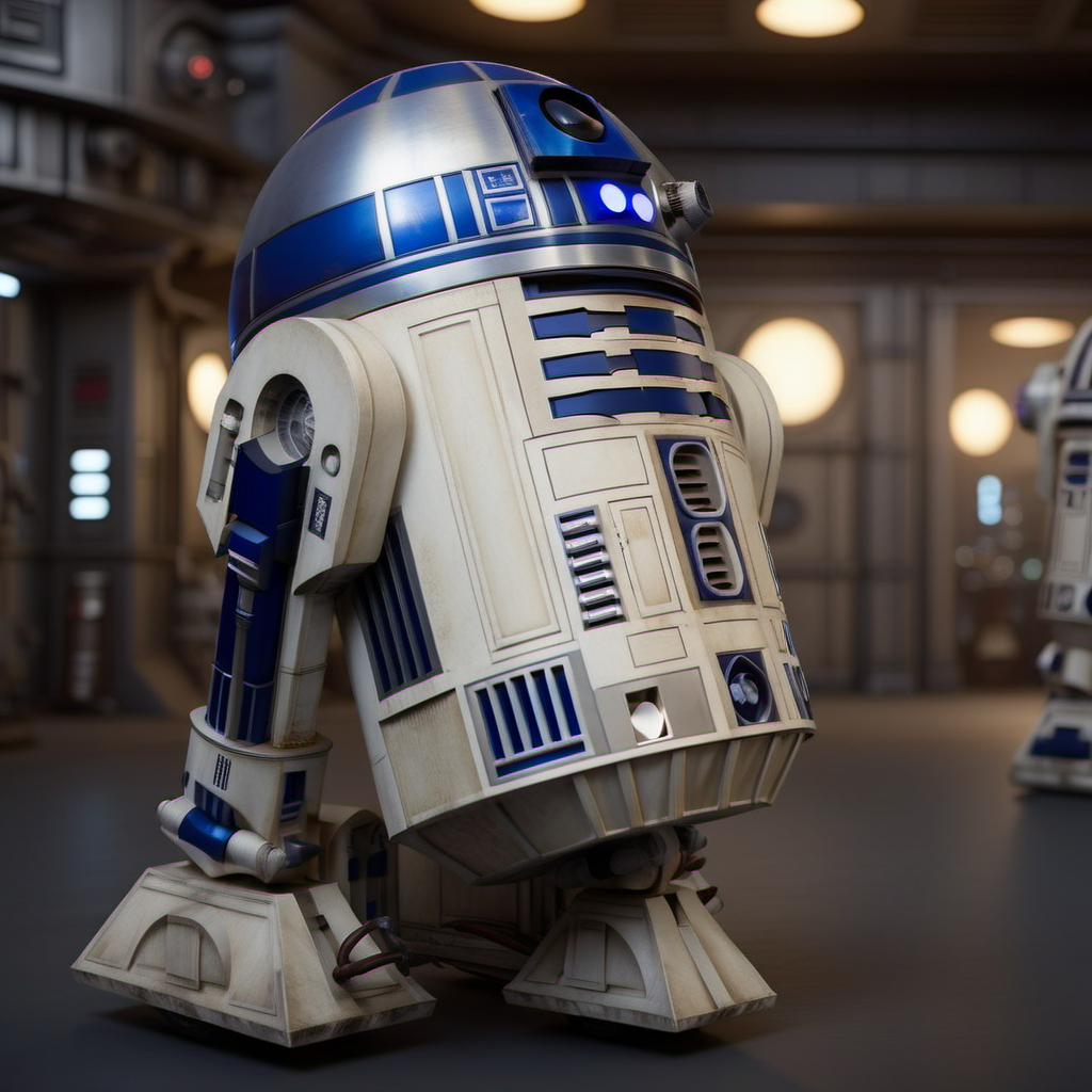 R2D2-1024, a robot in a spaceship, highly detailed, photography, ultra sharp, film, bokeh, professional, 4k  <lora:R2D2-1024:0.7>