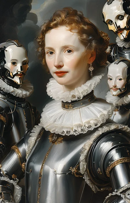 masterpiece,best quality,<lora:tbh218-sdxl:0.9>,illustration,style of Anthony van Dyck portrait of Housework robots