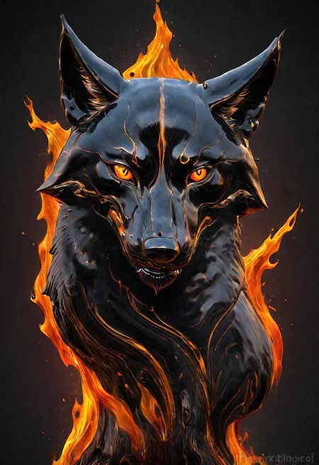 (masterpiece))
a wolf head,
HDR, hyper realistic,
Black goo,
godly auburn light, flames,