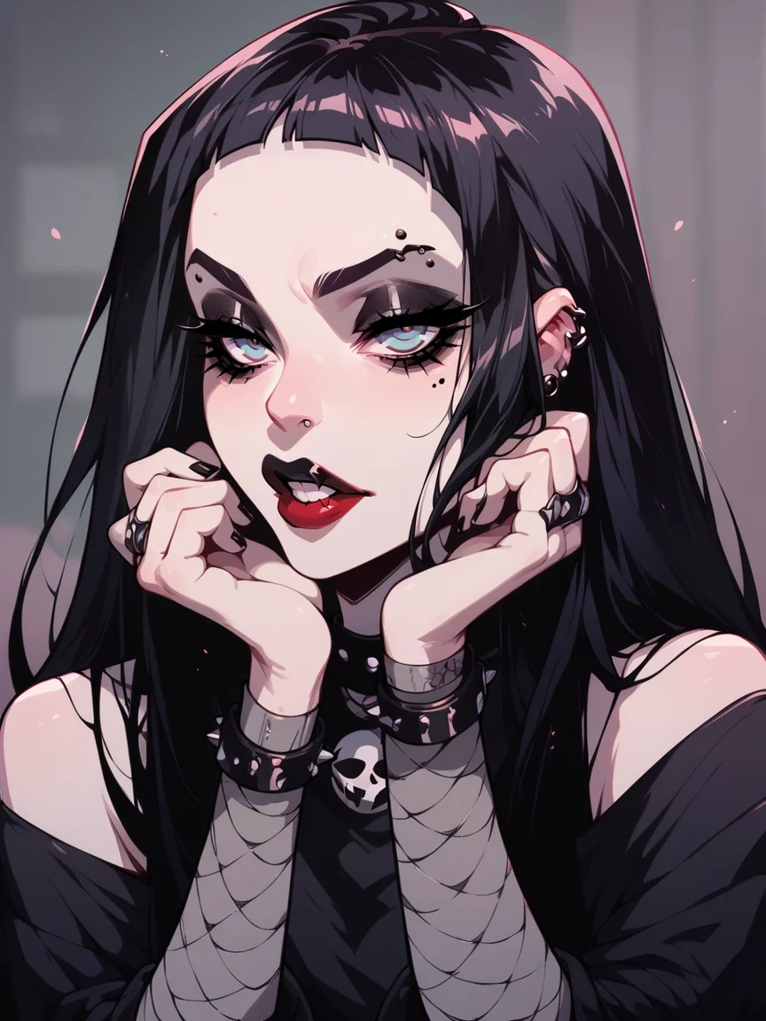 score_9, score_8_up, score_7_up, score_6_up, 1girl, long hair, <lora:g4n1m3XLP:1> g4n1m3, goth, red lipstick,