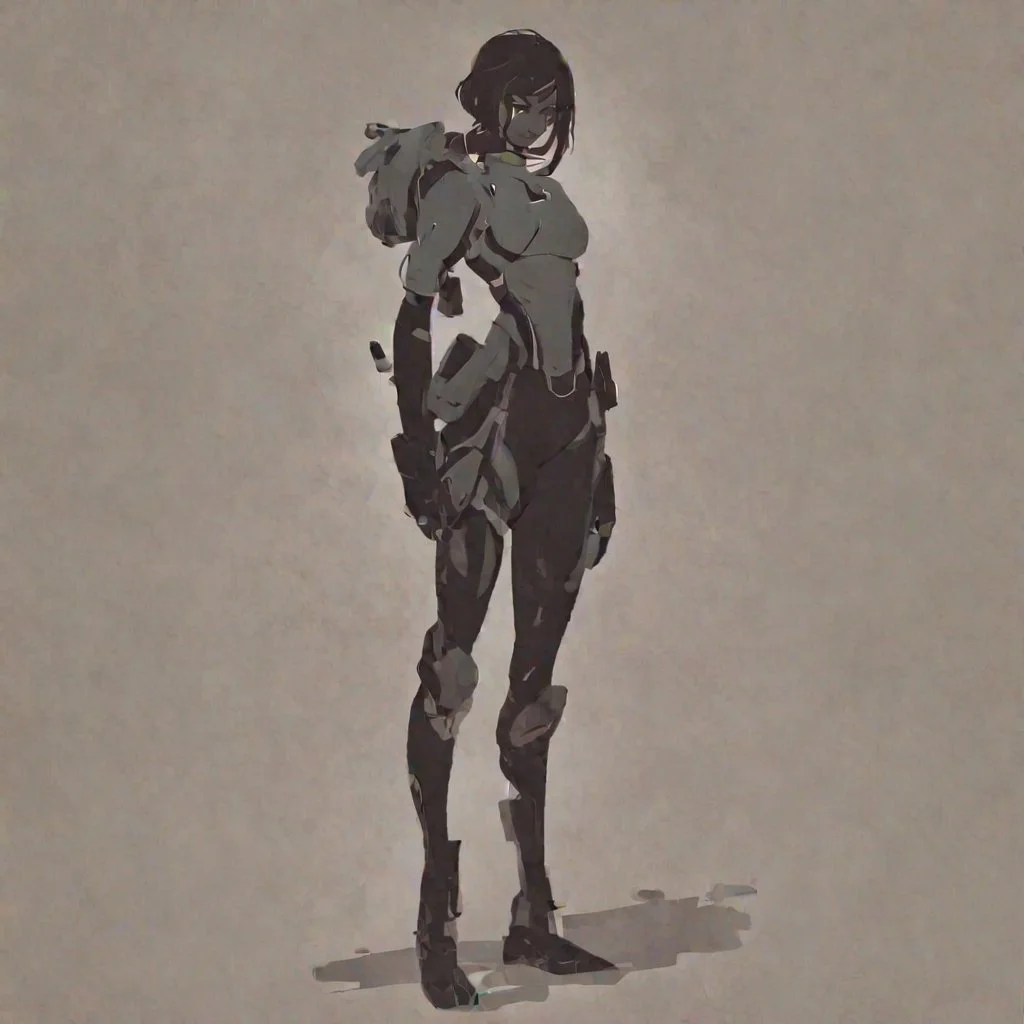 style, <lora:Charasilhouette-V1-000001:1> simple background, concerned face, sci-fi, warrior, 1girl, heroic pose,full body