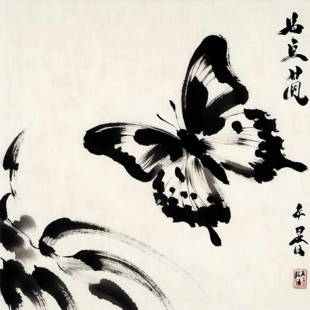 sumi-e butterfly <lora:[XL]Sumi-e:1>
