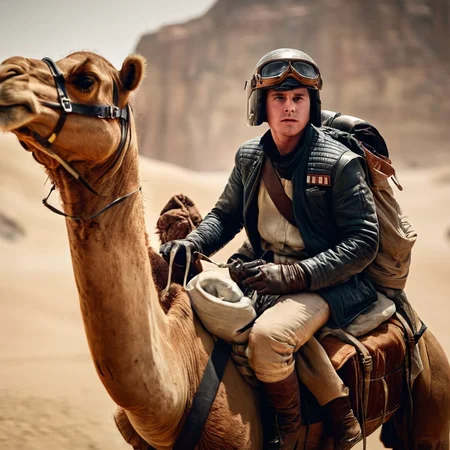 cinematic film still of <lora:star wars style v2:0.8>
<lora:detailed:0.4> detailed
<lora:perfection style:0.4> perfect
<lora:PerfectEyesXL:0.5>
<lora:Chiaroscuro Lighting Style:0.3>
In Star Wars Fictional universe Hoth a man riding on the back of a camel,in star wars style,gloves,1boy,male focus,boots,sky,bag,animal,helmet,goggles,realistic,riding , cinematic, film, detailed background, motion picture style, different style, different people, space opera, realistic, sci fi style, cinematic light, dramatic light, perfect color, perfect scene, star wars style, shallow depth of field, vignette, highly detailed, high budget, bokeh, cinemascope, moody, epic, gorgeous, film grain, grainy