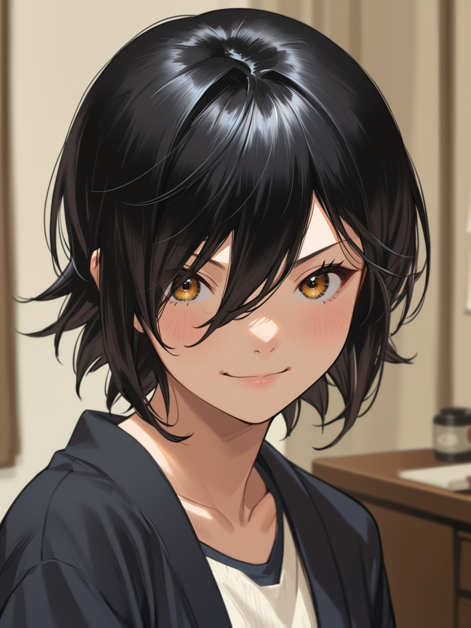 <lora:happy_tentacle-konusuzu-v0.1-000010:1>, (ht_konusuzu:1.2), black hair , smirk, indoors, cowboy shot, 1girl, (petite:1.2), solo focus, (looking at viewer:1.1), , (depth of field:0.8), , [(realistic, photorealistic:1.1):(realistic:1.3):22], [(3d:1.2)::10], <lora:LUUNA's Lunas-NijiJourney-SDXL-B2:0.6>, nijijourney, <lora:prgfrg23's Counterfeit-V3.0 Style SDXL_LoRA_Pony Diffusion V6 XL:0.3> <lora:Shed_The_Skin's StS_age_slider_v1_initial_release:-1>, score_9, score_8_up, score_7_up, score_6_up, score_5_up, score_4_up